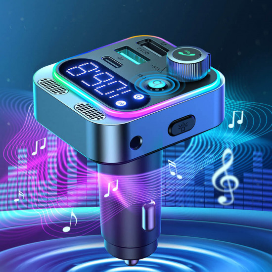 Joyroom JR-CL16 Bluetooth 5.0 FM Transmitter για Αναπαραγωγή Μουσικής / Κλήσεις / Φόρτιση Κινητών στο Αυτοκίνητο 48W - Black