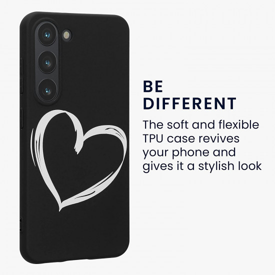 KW Samsung Galaxy S23 Θήκη Σιλικόνης Design Heart Brush - Black / White - 60332.02