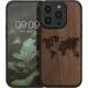 KW iPhone 14 Pro Θήκη από Φυσικό Ξύλο - Design Travel Outline - Dark Brown - 59126.03