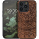 KW iPhone 14 Pro Θήκη από Φυσικό Ξύλο - Design Indian Sun - Dark Brown - 59126.05