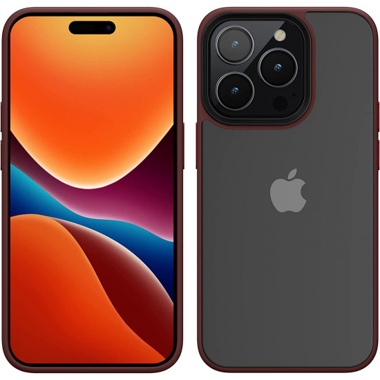 KW iPhone 14 Pro Σκληρή Θήκη με Πλαίσιο Σιλικόνης - Tawny Red / Matte Διάφανη - 59091.190