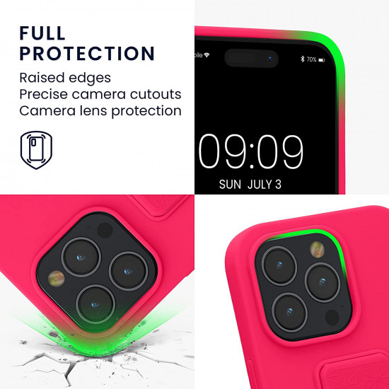 KW iPhone 14 Pro Θήκη Σιλικόνης με Finger Holder και Stand - Neon Pink - 60400.77