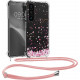 KW Samsung Galaxy S23 Θήκη Σιλικόνης TPU με Λουράκι Design Cherry Blossoms - Διάφανη / Pink / Dark Brown - 60325.02