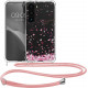 KW Samsung Galaxy S23 Θήκη Σιλικόνης TPU με Λουράκι Design Cherry Blossoms - Διάφανη / Pink / Dark Brown - 60325.02