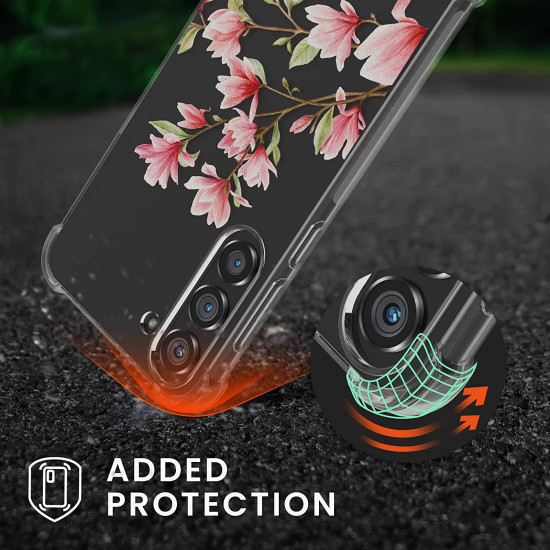 KW Samsung Galaxy S23+ Θήκη Σιλικόνης TPU με Λουράκι Design Magnolia - Pink / White - Διάφανη - 60326.01