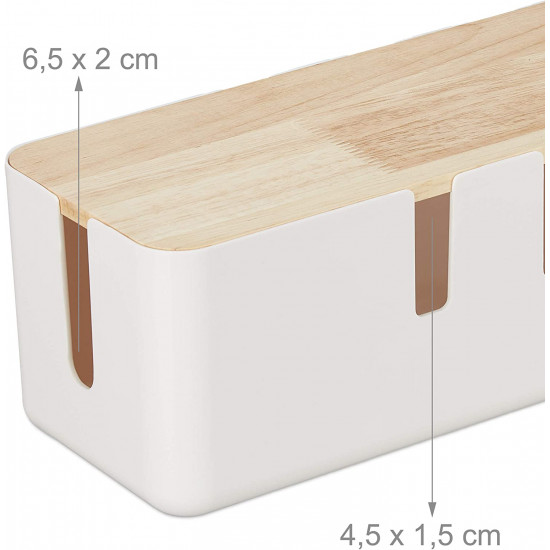 Relaxdays Πλαστικό Κουτί Καλωδίων με Καπάκι από Bamboo - White / Natural - 4052025306991