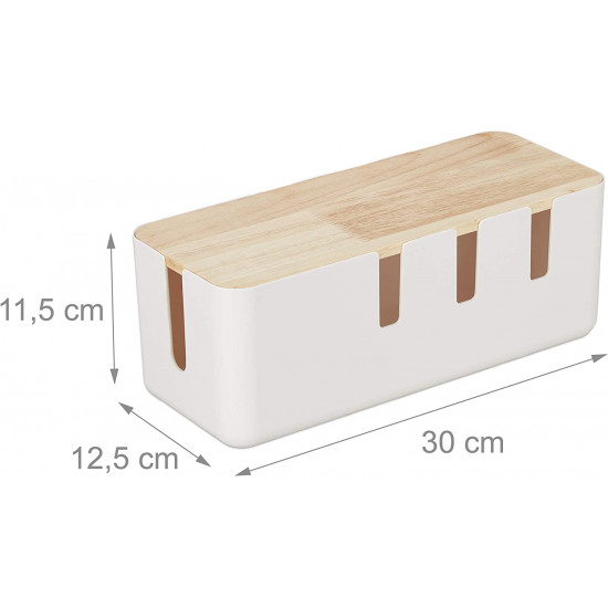 Relaxdays Πλαστικό Κουτί Καλωδίων με Καπάκι από Bamboo - White / Natural - 4052025306991
