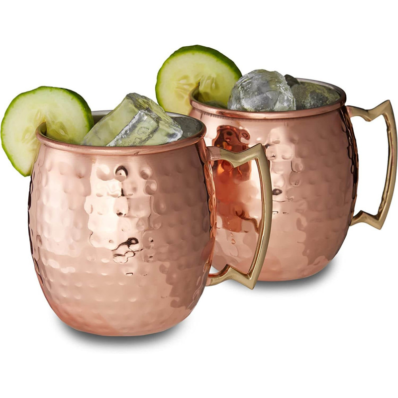 Relaxdays Moscow Mule Σετ με 2 Κούπες για Cocktail από Ανοξείδωτο Ατσάλι και Επίστρωση Χαλκού - 500ml - Rose Gold - 4052025208394