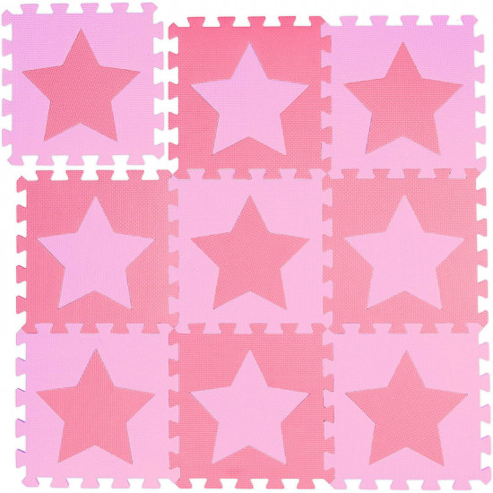Relaxdays Χαλάκι Παζλ 9 Τεμαχίων για Παιδιά - Design Stars - Pink - 4052025890094