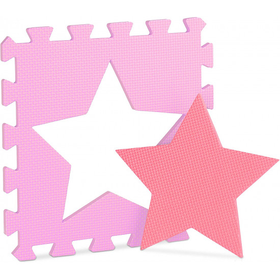 Relaxdays Χαλάκι Παζλ 9 Τεμαχίων για Παιδιά - Design Stars - Pink - 4052025890094