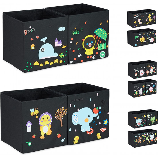Relaxdays Σετ με 4 Παιδικά DIY Κουτιά Αποθήκευσης Παιχνιδιών - Design C - Black / Multicolor - 4052025905019