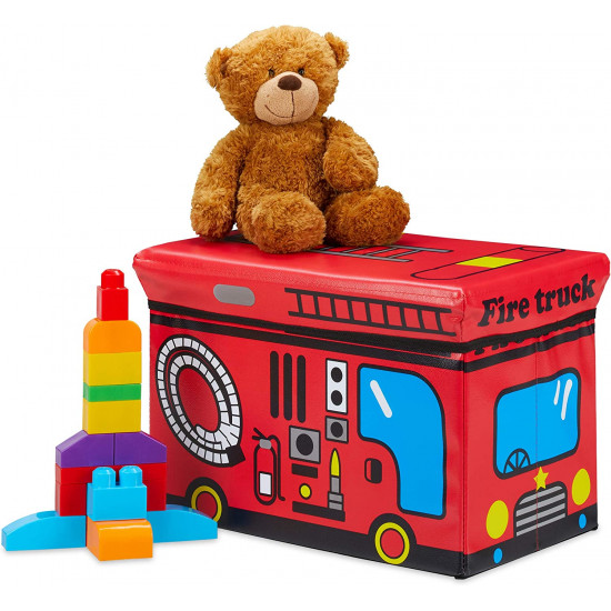Relaxdays Αναδιπλούμενο Παιδικό Κουτί Αποθήκευσης Παιχνιδιών - Design Fire Truck - Red - 4052025903817