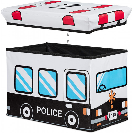 Relaxdays Αναδιπλούμενο Παιδικό Κουτί Αποθήκευσης Παιχνιδιών - Design Police - White - 4052025903800