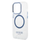 Guess iPhone 14 Pro Max Metal Outline MagSafe Σκληρή Θήκη με Πλαίσιο Σιλικόνης και MagSafe - Blue / Clear - GUHMP14XHTRMB