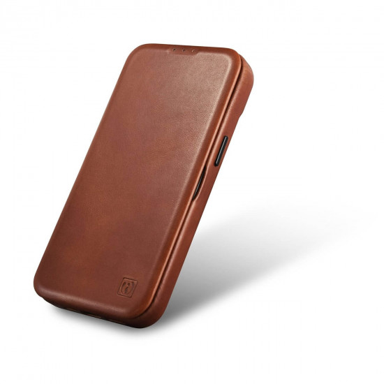 iCarer iPhone 14 Pro Leather Folio Oil Wax Θήκη Βιβλίο από Γνήσιο Δέρμα με MagSafe - Brown