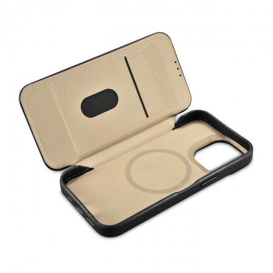 iCarer iPhone 14 Pro Leather Folio Oil Wax Θήκη Βιβλίο από Γνήσιο Δέρμα με MagSafe - Black