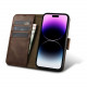 iCarer iPhone 14 Pro Anti-RFID 2in1 Oil Wax Θήκη Πορτοφόλι Stand από Γνήσιο Δέρμα - Dark Brown