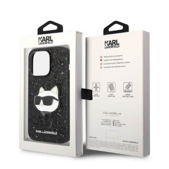 Karl Lagerfeld iPhone 14 Pro - Glitter Choupette Patch Σκληρή Θήκη με Πλαίσιο Σιλικόνης - Black - KLHCP14LG2CPK
