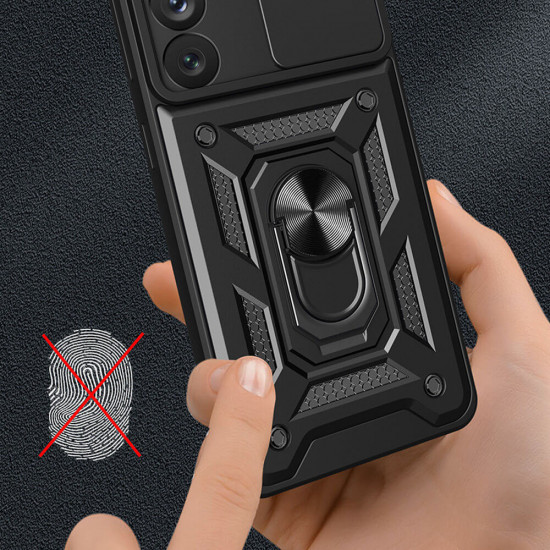 OEM Samsung Galaxy A54 5G Hybrid Armor Camshield Σκληρή Θήκη με Πλαίσιο Σιλικόνης και Δαχτυλίδι Συγκράτησης - Black