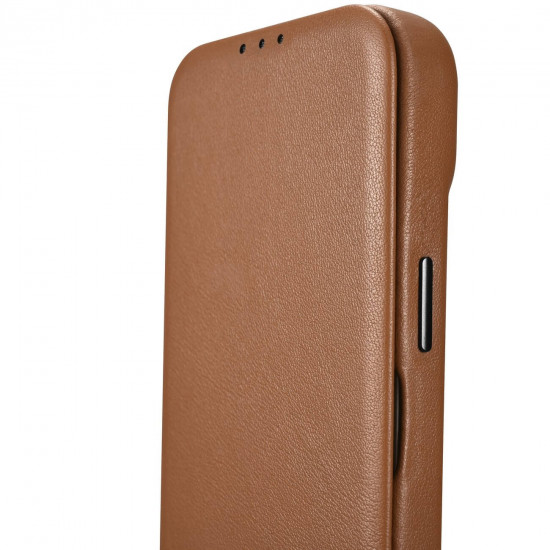 iCarer iPhone 14 Pro Max CE Premium Leather Folio Θήκη Βιβλίο από Γνήσιο Δέρμα με MagSafe - Brown