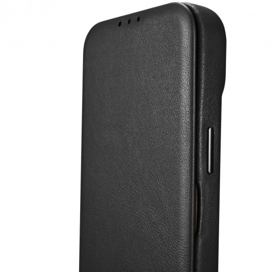 iCarer iPhone 14 Pro CE Premium Leather Folio Θήκη Βιβλίο από Γνήσιο Δέρμα με MagSafe - Black