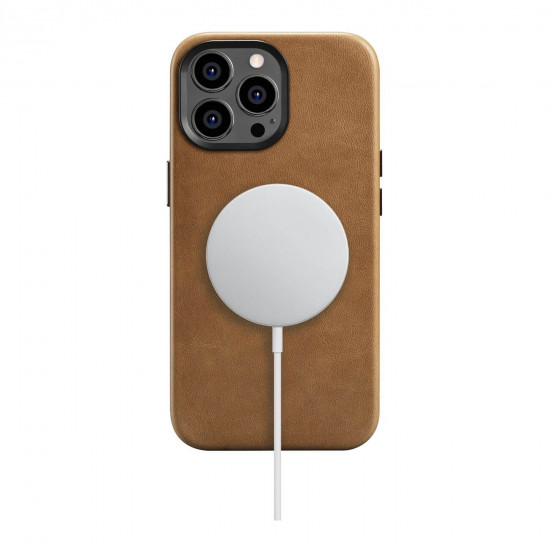 iCarer iPhone 14 Pro Max Leather Oil Wax Θήκη από Γνήσιο Δέρμα με MagSafe - Brown