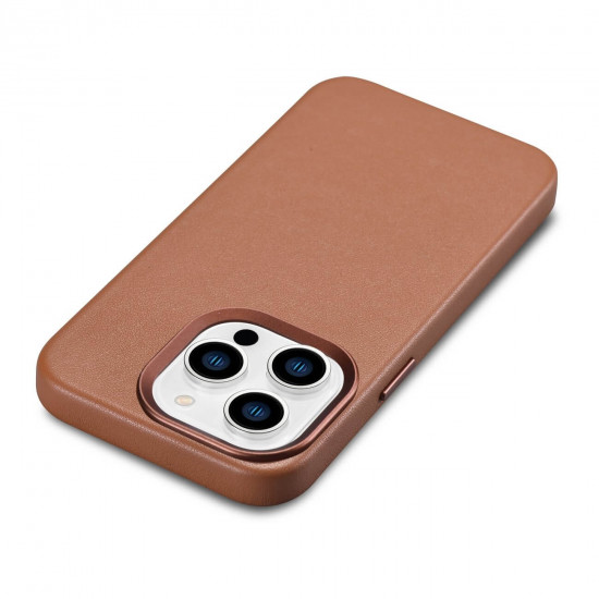 iCarer iPhone 14 Pro Cowhide Leather Θήκη από Γνήσιο Δέρμα με MagSafe - Brown
