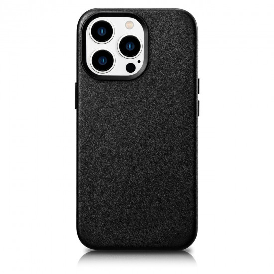 iCarer iPhone 14 Pro Max Cowhide Leather Θήκη από Γνήσιο Δέρμα με MagSafe - Black
