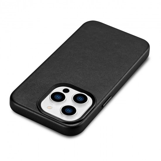 iCarer iPhone 14 Pro Cowhide Leather Θήκη από Γνήσιο Δέρμα με MagSafe - Black