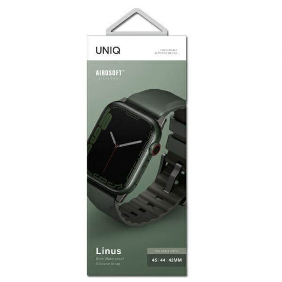 UNIQ Λουράκι Apple Watch 2 / 3 / 4 / 5 / 6 / 7 / 8 / 9 / SE / ULTRA / ULTRA 2 - 42 / 44 / 45 / 49 mm Linus Airosoft Σιλικόνης - Green / Moss Green