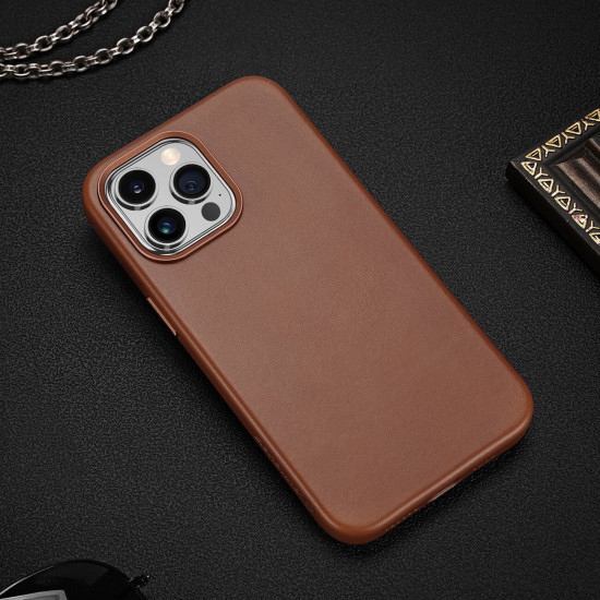 Dux Ducis iPhone 14 Pro Naples Leather Case Θήκη με Επένδυση Γνήσιου Δέρματος και MagSafe - Brown