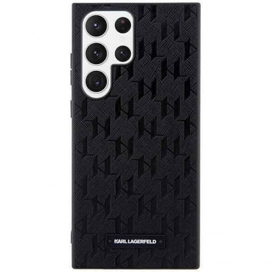 Karl Lagerfeld Samsung Galaxy S23 Ultra - Saffiano Mono Metal Logo Σκληρή Θήκη με Επένδυση Συνθετικού Δέρματος και Πλαίσιο Σιλικόνης - Black - KLHCS23LSAKLHPK