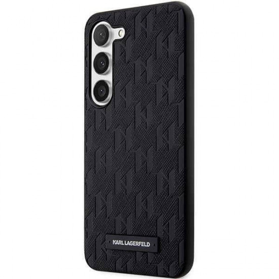 Karl Lagerfeld Samsung Galaxy S23+ - Saffiano Mono Metal Logo Σκληρή Θήκη με Επένδυση Συνθετικού Δέρματος και Πλαίσιο Σιλικόνης - Black - KLHCS23MSAKLHPK