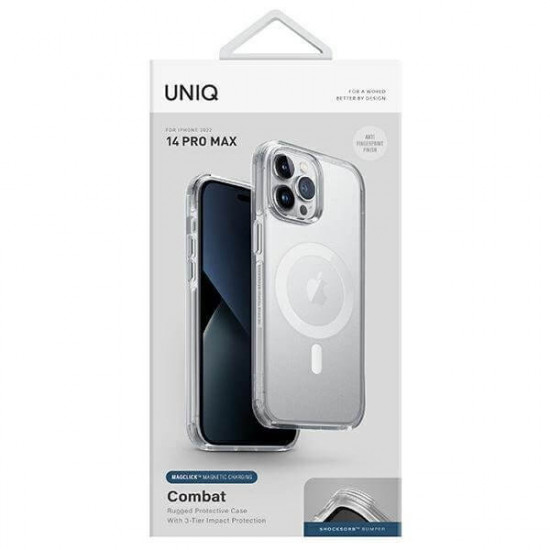 Uniq iPhone 14 Pro Max Combat Magclick Σκληρή Θήκη με Πλαίσιο Σιλικόνης και MagSafe - Clear / Dove Satin