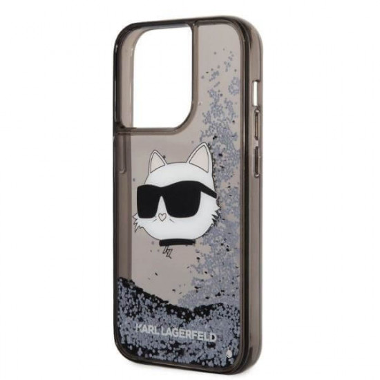 Karl Lagerfeld iPhone 14 Pro Max - Liquid Glitter Choupette's Head Σκληρή Θήκη με Πλαίσιο Σιλικόνης - Black - KLHCP14XLNCHCK