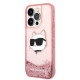 Karl Lagerfeld iPhone 14 Pro Max - Liquid Glitter Choupette's Head Σκληρή Θήκη με Πλαίσιο Σιλικόνης - Pink - KLHCP14XLNCHCP