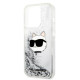 Karl Lagerfeld iPhone 14 Pro Max - Liquid Glitter Choupette's Head Σκληρή Θήκη με Πλαίσιο Σιλικόνης - Silver - KLHCP14XLNHCS