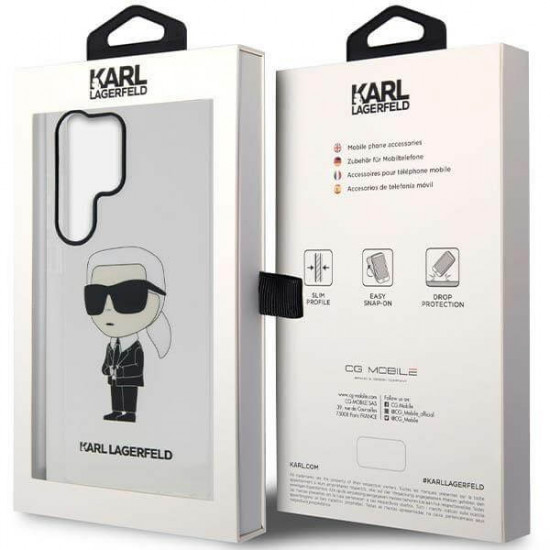 Karl Lagerfeld Samsung Galaxy S23 Ultra - Ikonik Karl Σκληρή Θήκη με Πλαίσιο Σιλικόνης - Διάφανη - KLHCS23LHNIKTCT