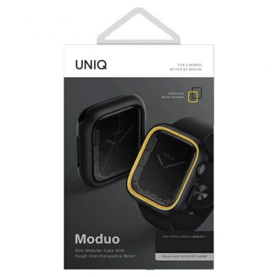 UNIQ Θήκη Apple Watch 4 / 5 / 6 / 7 / 8 / SE - 44 / 45 mm Moduo με 2 Εναλλάξιμα Πλαίσια - Black / Mustard