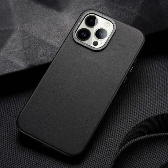 Dux Ducis iPhone 14 Pro Max Grit Leather Case Θήκη με Επένδυση Συνθετικού Δέρματος και MagSafe - Black