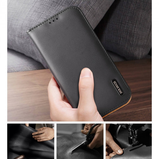 Dux Ducis iPhone 14 Pro Hivo Θήκη Πορτοφόλι Stand από Γνήσιο Δέρμα - Black
