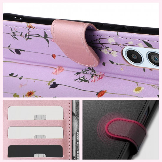 Tech-Protect Samsung Galaxy A14 5G Θήκη Πορτοφόλι Stand από Δερματίνη - Garden Violet