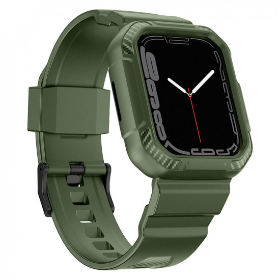 Kingxbar Λουράκι Apple Watch 2 / 3 / 4 / 5 / 6 / 7 / 8 / 9 / SE - 42 / 44 / 45 mm CYF537 με Θήκη Προστασίας - Green