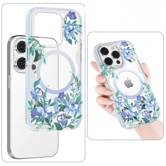 Kingxbar iPhone 14 Pro Max Flora Series Θήκη Σιλικόνης με MagSafe - Design Orchid Flowers - Διάφανη / Multicolor