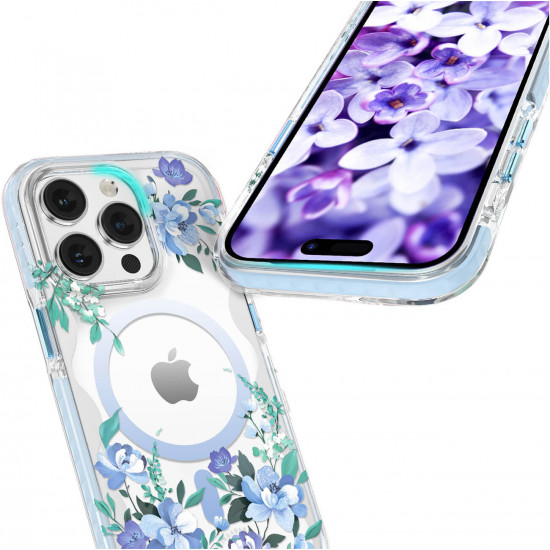 Kingxbar iPhone 14 Pro Max Flora Series Θήκη Σιλικόνης με MagSafe - Design Orchid Flowers - Διάφανη / Multicolor