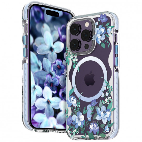 Kingxbar iPhone 14 Pro Flora Series Θήκη Σιλικόνης με MagSafe - Design Orchid Flowers - Διάφανη / Multicolor
