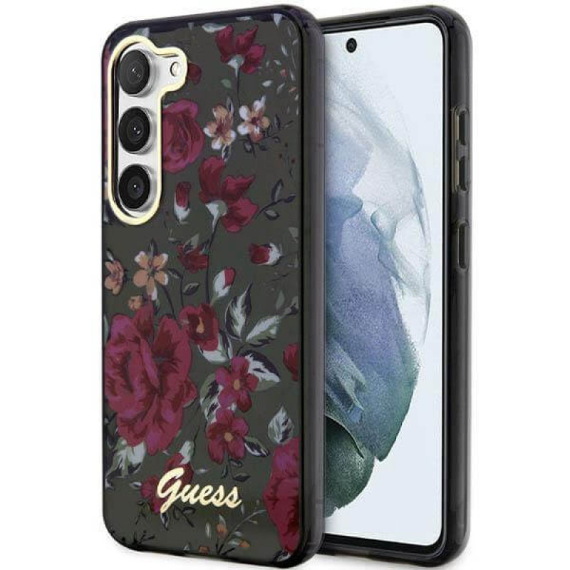 Guess Samsung Galaxy S23 Plus - Flower Collection Σκληρή Θήκη με Πλαίσιο Σιλικόνης - Green / Khaki - GUHCS23MHCFWSA