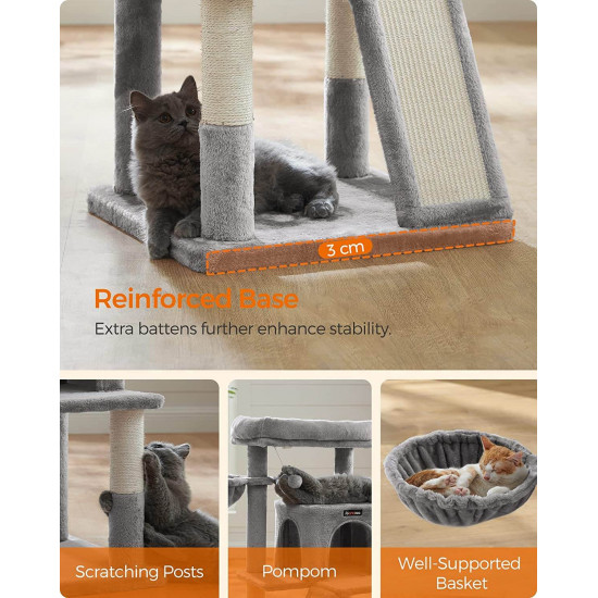 Feandrea Γατόδεντρο Ονυχοδρόμιο για Παιχνίδι και Χαλάρωση για Γάτες - 48 x 48 x 96 cm - Light Grey - PCT51W