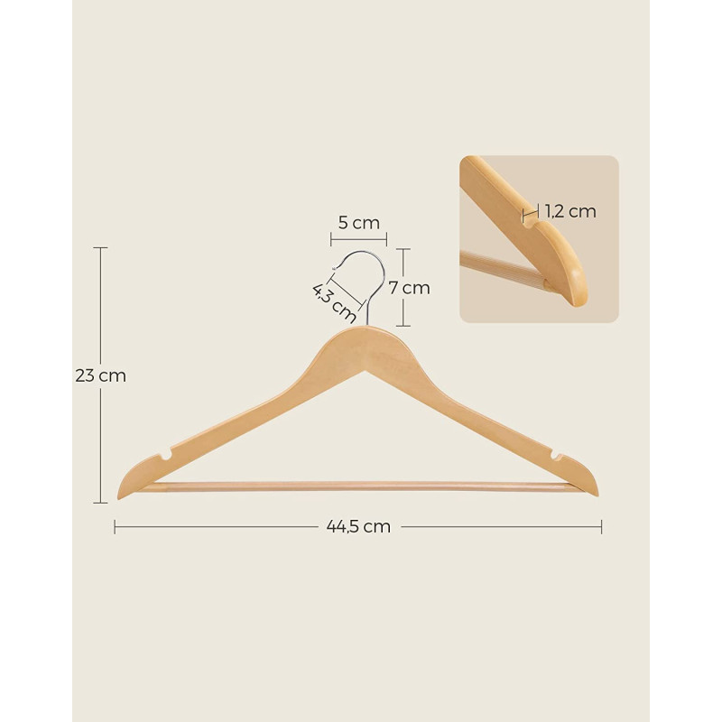 Songmics Σετ με 10 Ξύλινες Κρεμάστρες Ρούχων - Natural - CRW001-10 Songmics Σετ με 10 Ξύλινες Κρεμάστρες Ρούχων - Natural - CRW001-10