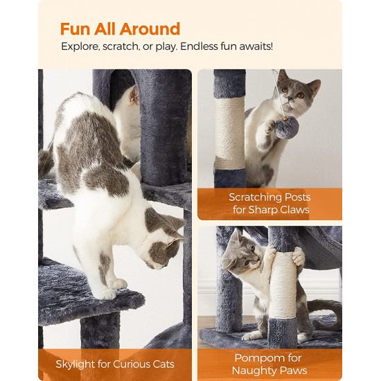 Feandrea Γατόδεντρο Ονυχοδρόμιο για Παιχνίδι και Χαλάρωση για Γάτες - 55 x 45 x 143 cm - Smoke Grey - PCT161G01